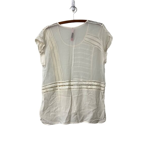 Plenty by Tracy Reese Womens Cream Sheer Silk Chiffon Applique Blouse Size M - Picture 4 of 5